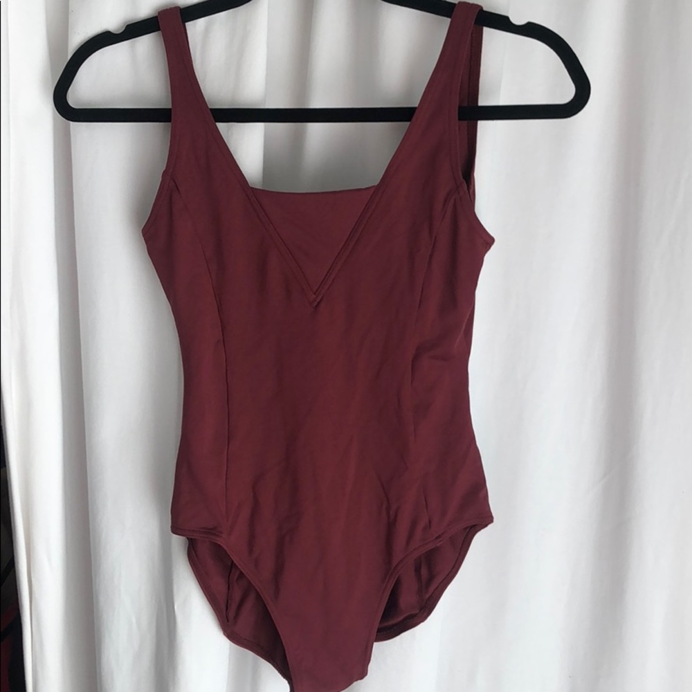 Maroon bodysuit with open back and built in bra